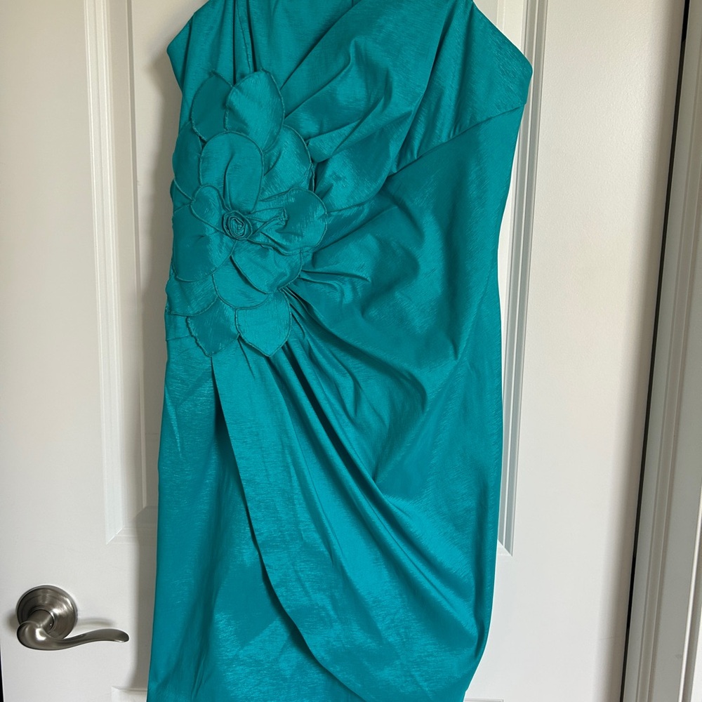Adrianna Papell Turquoise One-Shoulder Dress